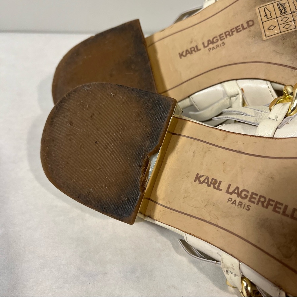 Karl Lagerfeld Athens Sandals Fringe Gold Chain Ivory Size 6.5 - Picture 7 of 8